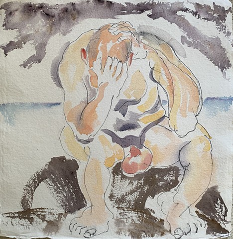 watercolor painting of male nude