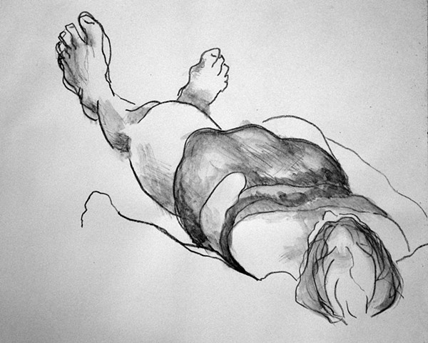 Drawing of a woman sunbathing on Scarborough Beach, Maine