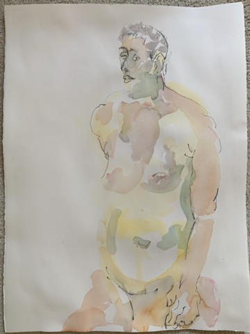 Wounded female nude figure watercolor