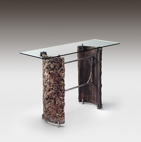 Ceramic, Steel and Glass Industrial Hall Table