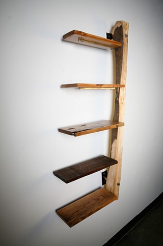 Reclaimed Wood and Steel Wall Mount Shelf at 5 Degrees