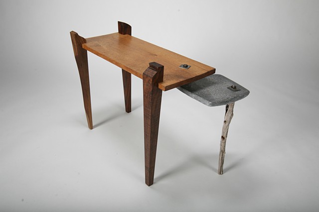 Concrete Scrap, Reclaimed Oak, Claro Walnut Gunstock Scrap, Reclaimed Steel Hardware Coffee Table or End Table