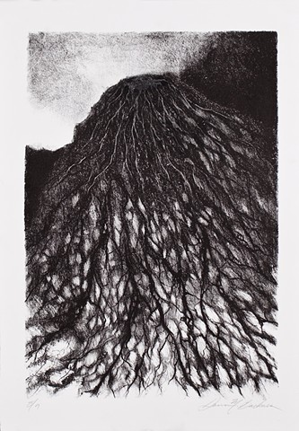 lithograph print abstract inspiration from Javanese volcano by Donna Backues