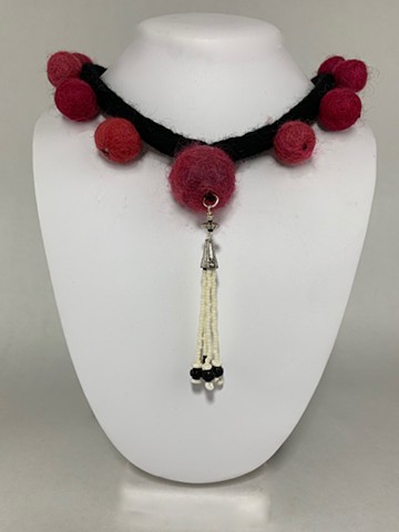 Black and Red Necklace with Dangle
