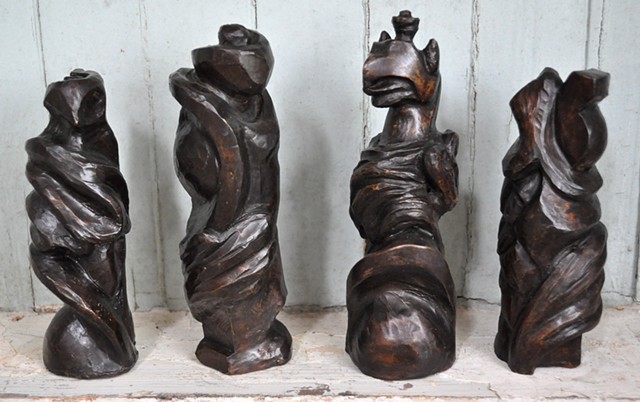 kathyweinbergstudio.com, Kathy Weinberg, Maine, artist, four bronze statues.