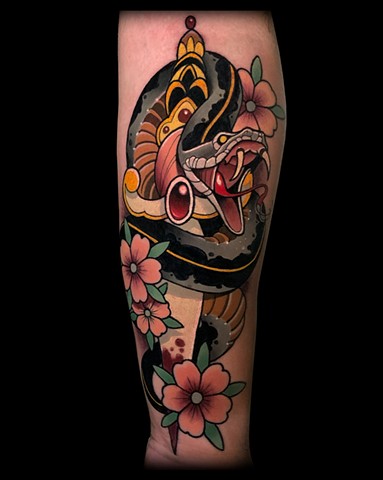 neotraditional snake dagger tattoo by matt truiano
