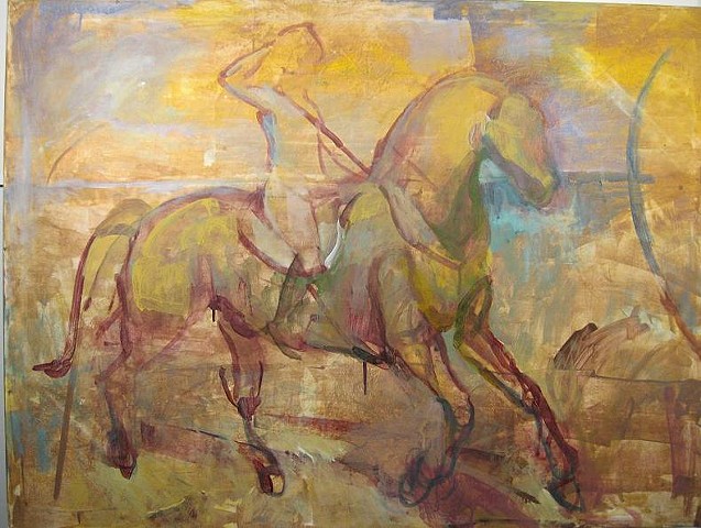 horses, landscape, yellow