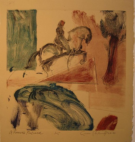 horses, myth, story, abstract landscape, works on paper, oil, drawing