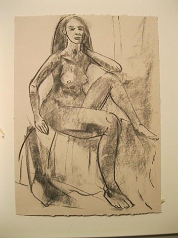 charcoal figure drawing, live model sitting, female form, nude, fashion, art