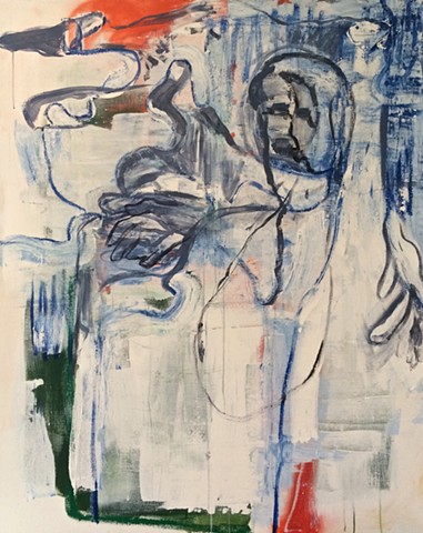bottle of wine, drunk man, loose abstract figurative work