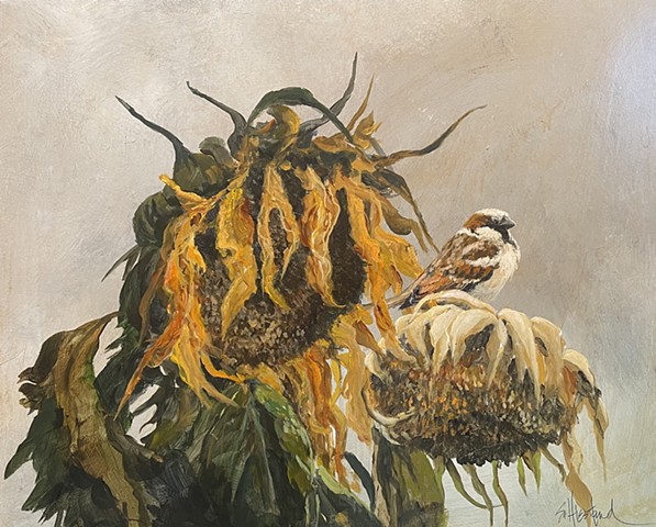 Sunflowers and Sparrow