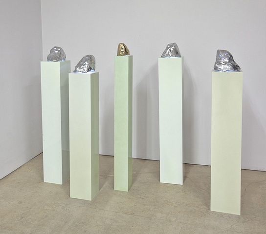 Installation view of Gouzenko Hood sculptures in Dazzle Shizzle exhibition