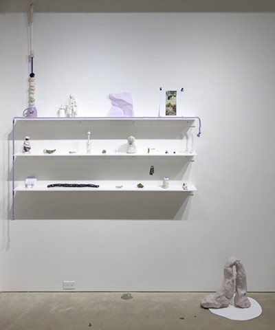 installation view 'Possibly becoming a problem (i.e. anal retention): Shelf display'