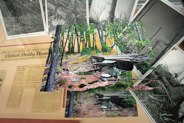 Installation View, "We've Been to this Site."
(Detail of display case on far right about the 'The Hurricane of 1938')
