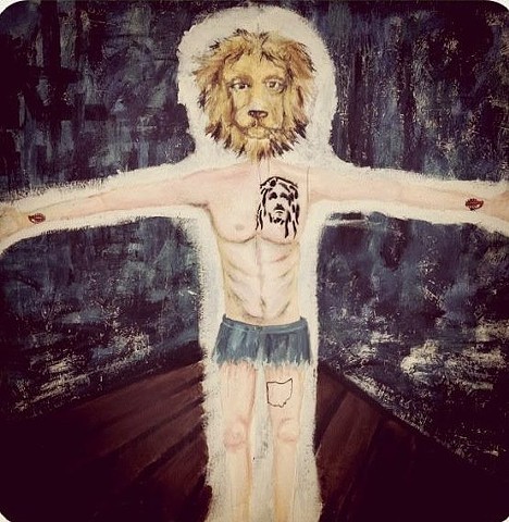 Urban Scrawl piece with Carolyn Slebodnik  titled "Lion Hipster Jesus"