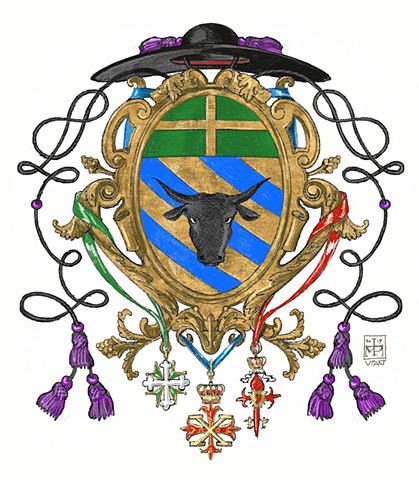 Arms of a Roman Catholic priest, who is also a Chaplain of a chivalric order, Rome, © 2019, Anatole Upart. 
