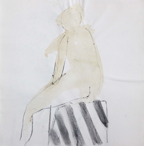 Nude Sitting on the Stool, Striped Drapery 2.