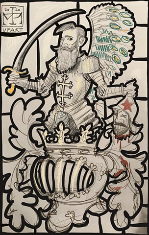 Sketch for the crest of Zukowski family arms as a stained glass window. 
