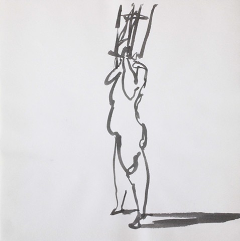 Nude Holding a Chair Over Her Head