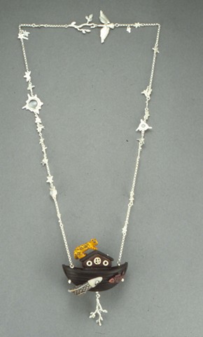 Heather Croston "Waiting for the Return of the Dove" Necklace, sterling silver, ebony, tagua, glass