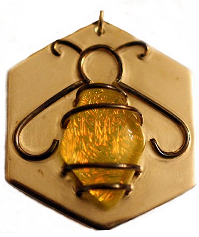 Sterling silver bee pendant with yellow dichroic glass