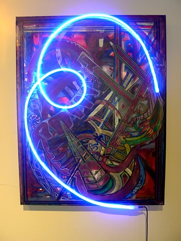A Walk With Virgil, (framed with LED neon)