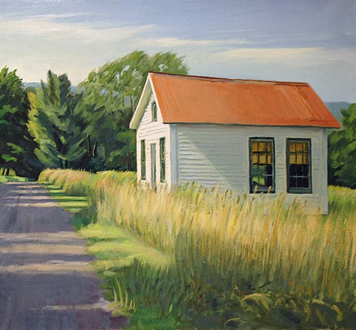 Oil painting of one room school house in Bovina, NY by Richard Kirk Mills