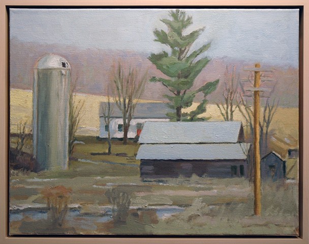 Wetland with Robert's studio, house and silo