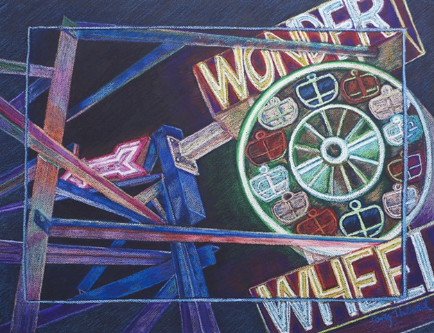 Wonder Wheel Sign, Coney Island at night