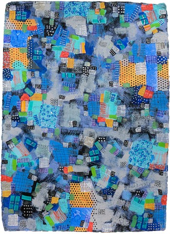 blues, sparkle, black and white, metallic, fine detail, fun, playful, cheerful, collage, colorful 