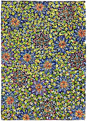 blue, green, yellow, floral, decorative, pattern
