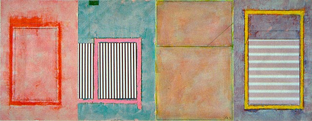 soft, greyed, lovely, mixed media, pinks, stripes, abstract, paper on canvas