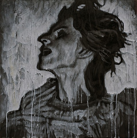 Ash, charcoal and oil on burned panel. Anneliese Michel. Exorcism