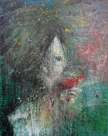 paint splatter portrait of woman drinking wine, surrealism, expressionism, modern art