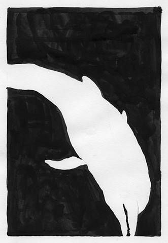dolphin diving watercolor, black and white 
