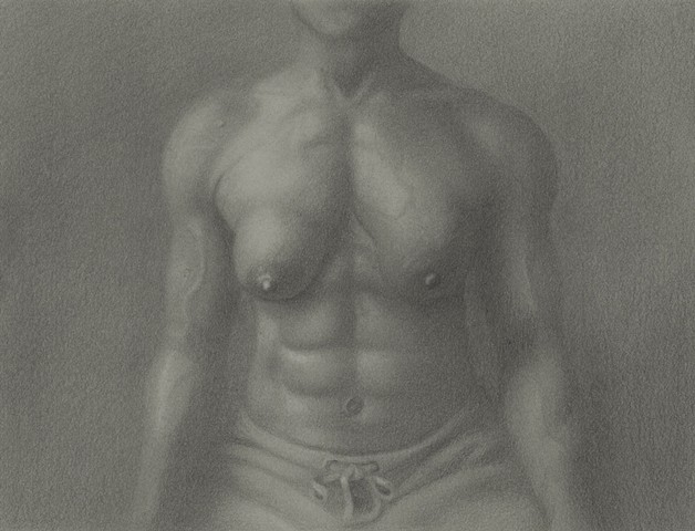 This is a miniature graphite portrait of Roxanne, a professional female bodybuilder.