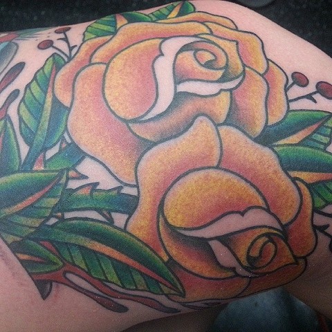 Yellow Rose Tattoo by Mike Hutton