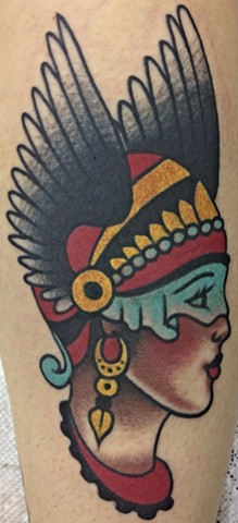Winged Girl Head Tattoo by Greg Christian