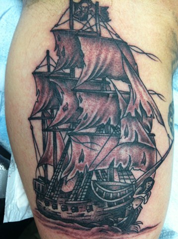 Pirate Ship Tattoo by Mike Hutton