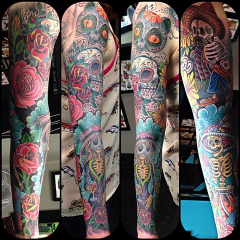 Day of the Dead Sleeve Tattoo by Dan Wulff