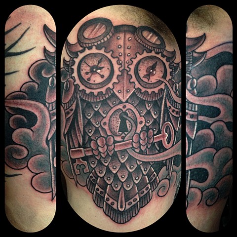 Steampunk Owl Tattoo by Dan Wulff