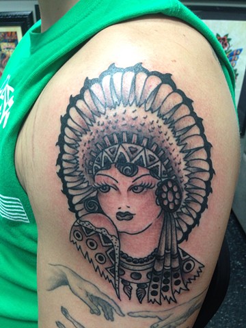 Sailor Jerry Indian Girl Tattoo by Cindy Burmeister