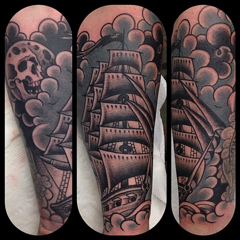 Clipper Ship Tattoo by Dan Wulff