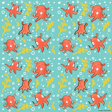 Orange Dumbo Octopus Repeat Pattern
