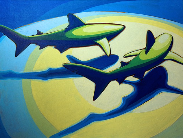 shark pair 2 30"x40" acrylic on canvas