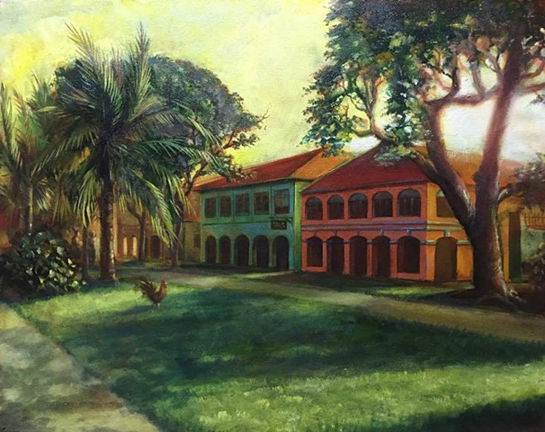 Caribbean village, oil on canvas, 16"x20"