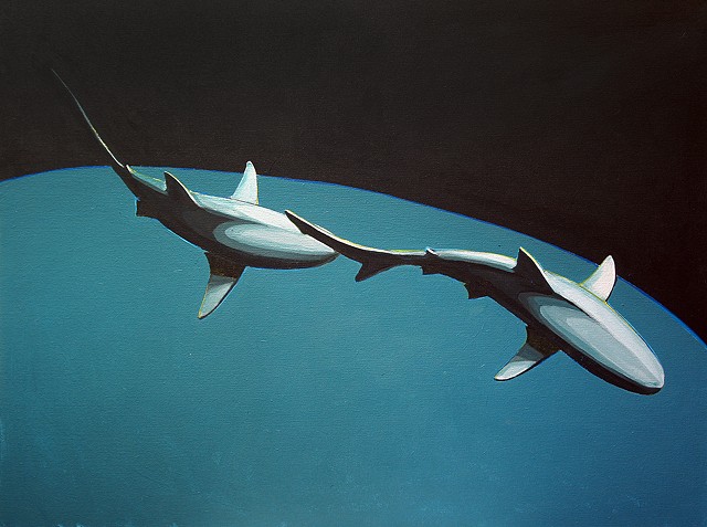 shark pair blue "30x40" acrylic on canvas