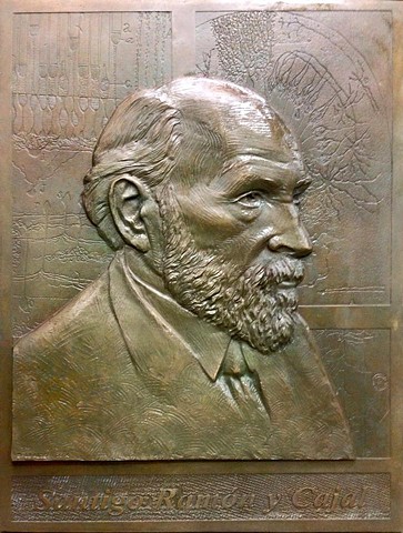 "bronze relief of Ramón Cajal" cast bronze 18"x24"