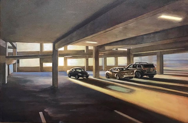 "light at the end of the parking garage" oil on canvas 24"x30" 