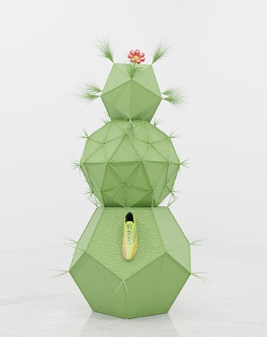 Cactus Snowman With Cyclops Flower Eye and Athletic Shoe